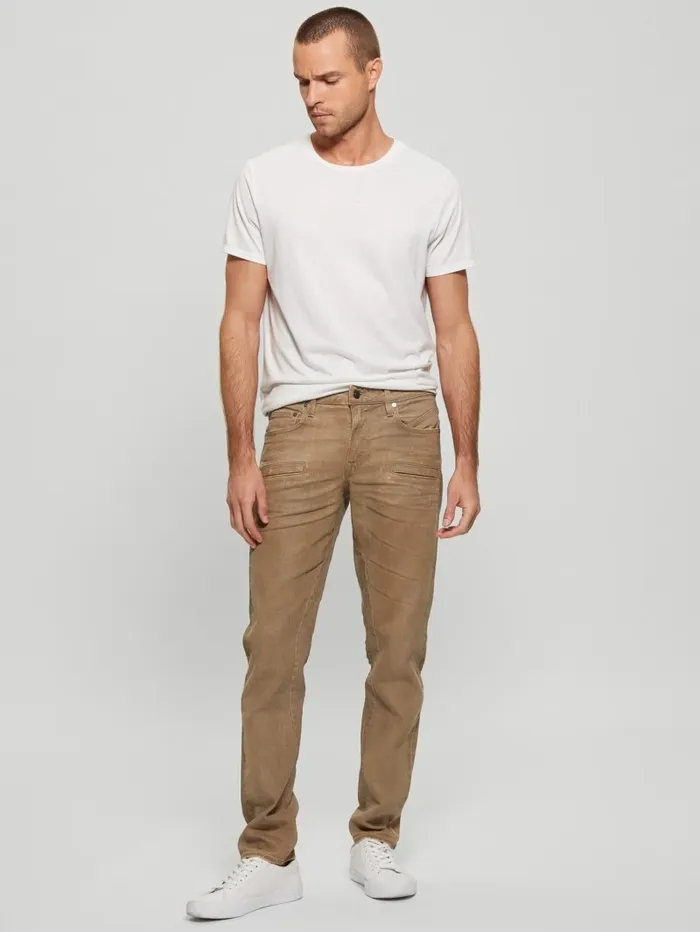 Coated Denim Slim Tapered Zip Jeans Isotope Brown Men Jeans and Denim GUESS