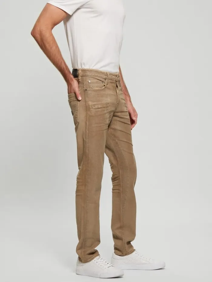 Coated Denim Slim Tapered Zip Jeans Isotope Brown Men Jeans and Denim GUESS Coated Denim Slim Tapered Zip Jeans Isotope Brown Men Jeans and Denim GUESS