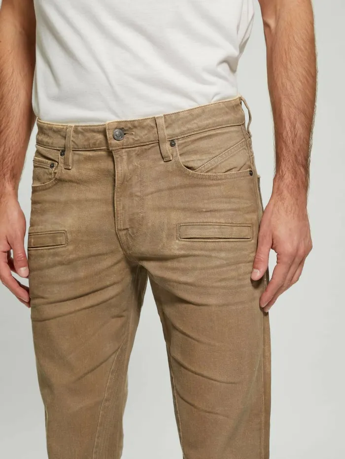Coated Denim Slim Tapered Zip Jeans Isotope Brown Men Jeans and Denim GUESS Coated Denim Slim Tapered Zip Jeans Isotope Brown Men Jeans and Denim GUESS