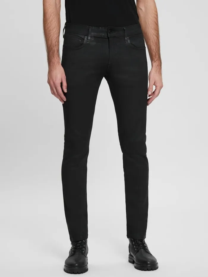 Coated Skinny Jeans Mechanical Black Wash Men Jeans and Denim GUESS