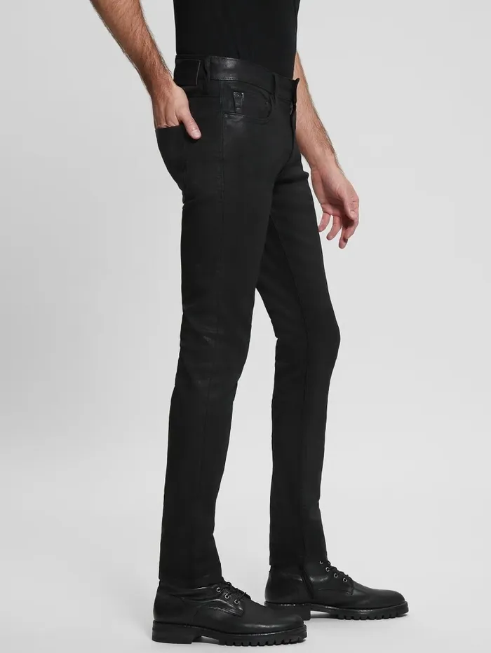 Coated Skinny Jeans Mechanical Black Wash Men Jeans and Denim GUESS Coated Skinny Jeans Mechanical Black Wash Men Jeans and Denim GUESS