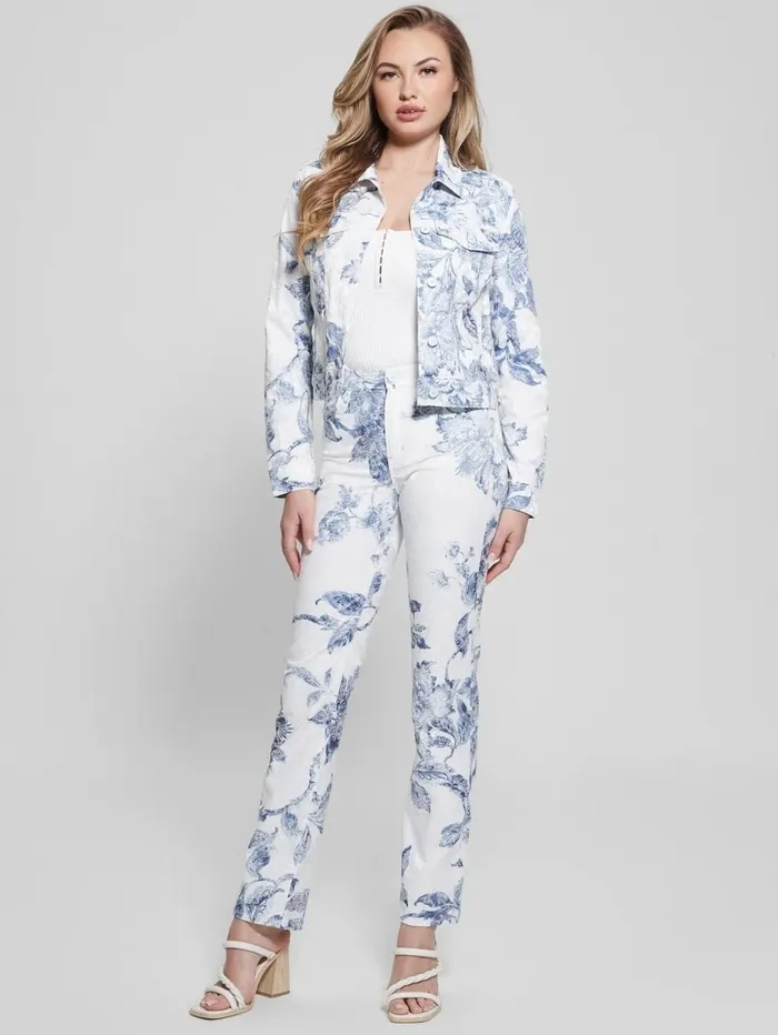 Delya Floral Trucker Jacket Porcelain Flower Women Jeans and Denim GUESS Delya Floral Trucker Jacket Porcelain Flower Women Jeans and Denim GUESS