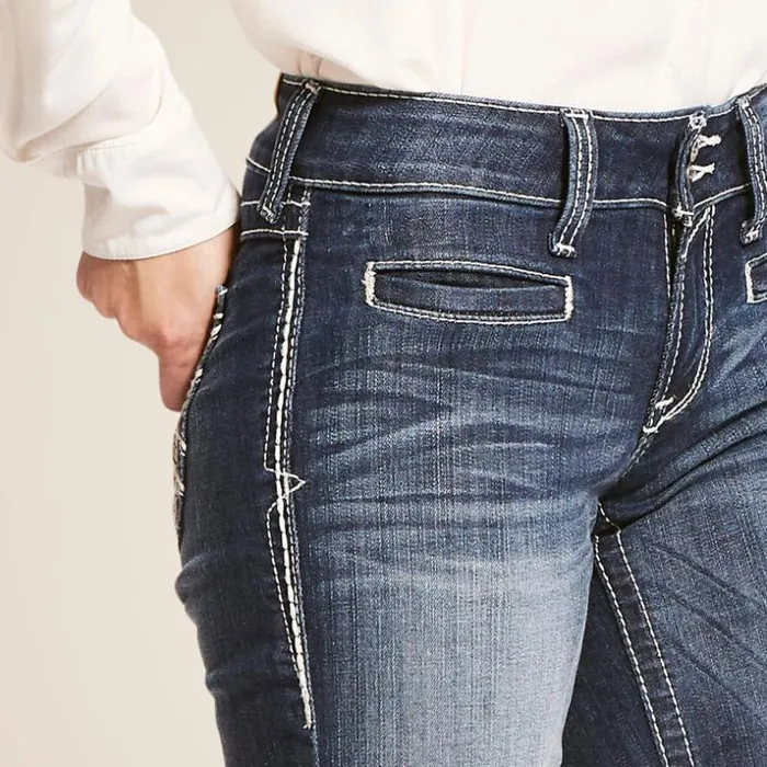 Denim Women Ariat Trouser Mid Rise Stretch Entwined Wide Leg Jean Marine Denim Women Ariat Trouser Mid Rise Stretch Entwined Wide Leg Jean Marine