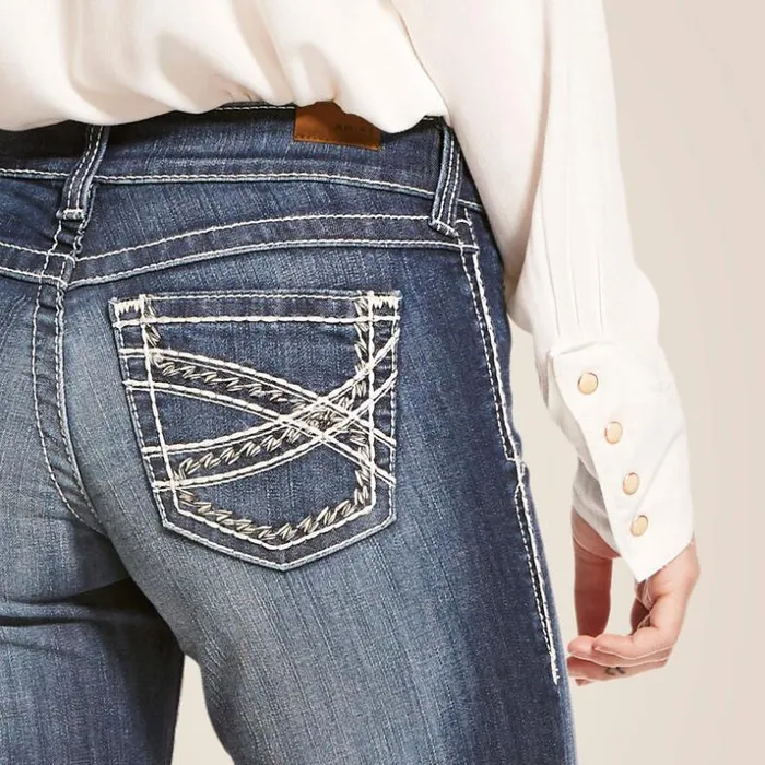Denim Women Ariat Trouser Mid Rise Stretch Entwined Wide Leg Jean Marine Denim Women Ariat Trouser Mid Rise Stretch Entwined Wide Leg Jean Marine