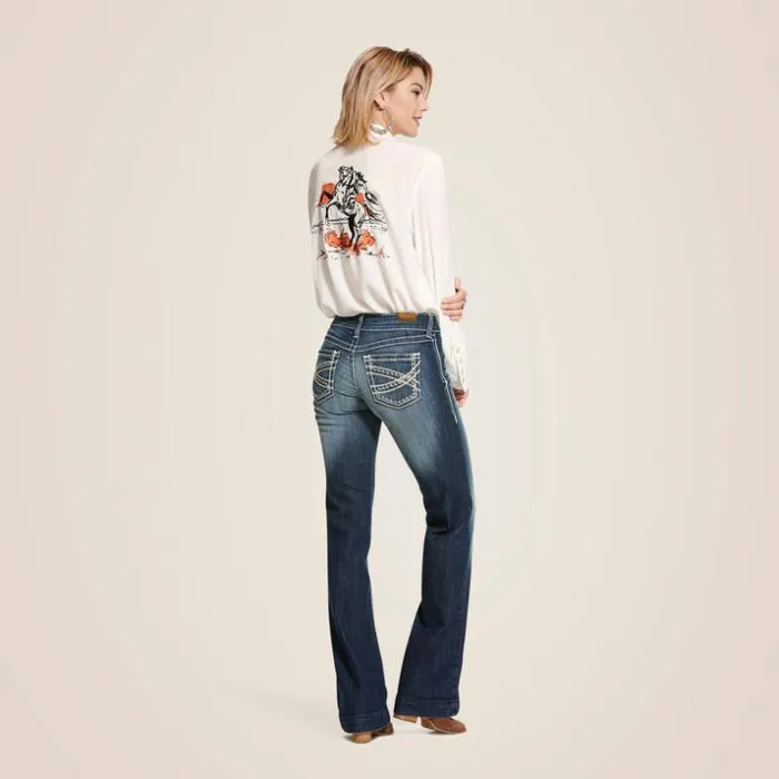 Denim Women Ariat Trouser Mid Rise Stretch Entwined Wide Leg Jean Marine Denim Women Ariat Trouser Mid Rise Stretch Entwined Wide Leg Jean Marine