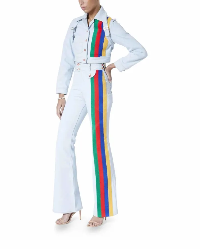 Denim Women Casablanca Paris Rainbow Cropped Denim Jacket Denim Women Casablanca Paris Rainbow Cropped Denim Jacket