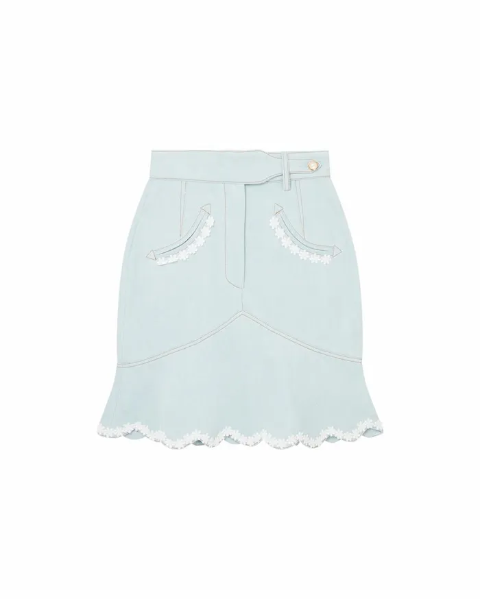 Denim Women Casablanca Paris Scalloped Hem Denim Mini Skirt