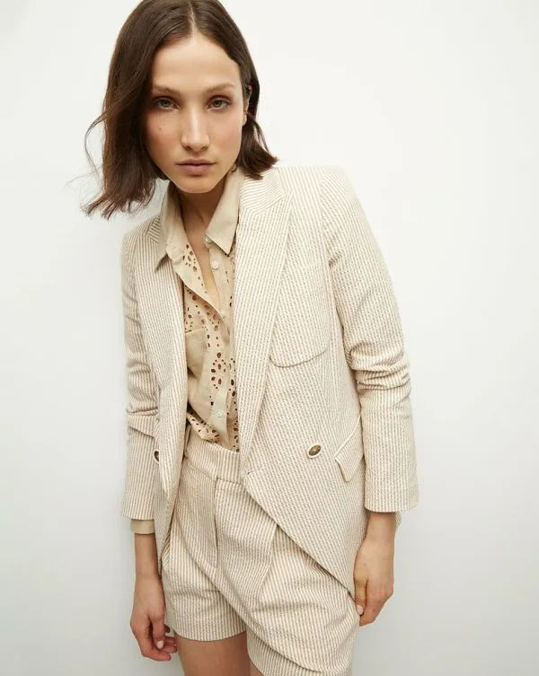 Didion Seersucker Jacket Khakiandwhite Women Veronica Beard Jackets and Outerwear Didion Seersucker Jacket Khakiandwhite Women Veronica Beard Jackets and Outerwear