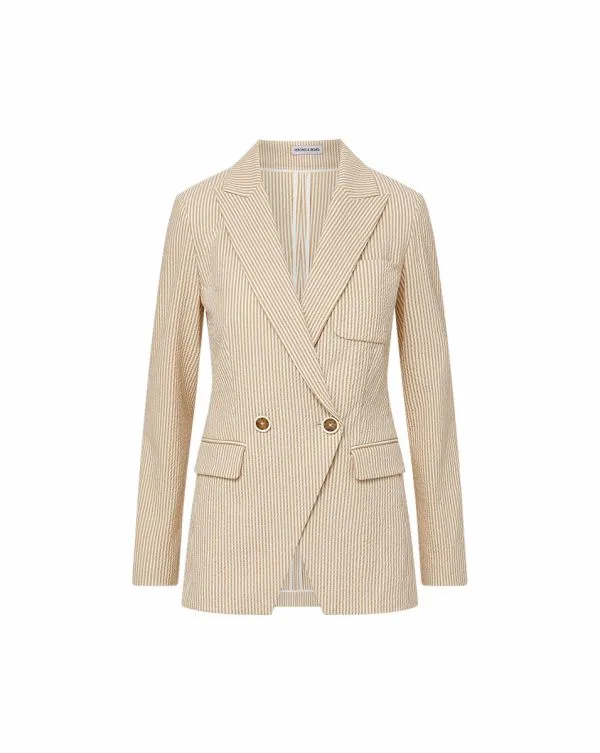 Didion Seersucker Jacket Khakiandwhite Women Veronica Beard Jackets and Outerwear Didion Seersucker Jacket Khakiandwhite Women Veronica Beard Jackets and Outerwear
