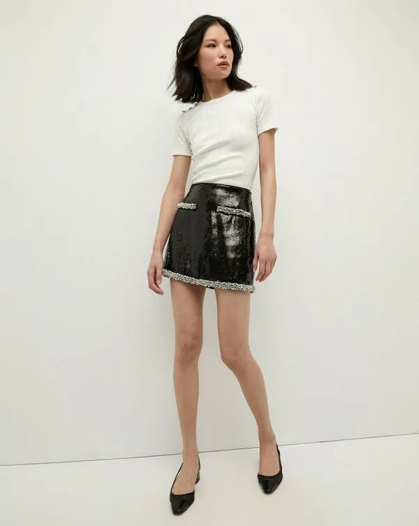 Draya RhinestoneButton Tee White Women Veronica Beard Tops Draya RhinestoneButton Tee White Women Veronica Beard Tops