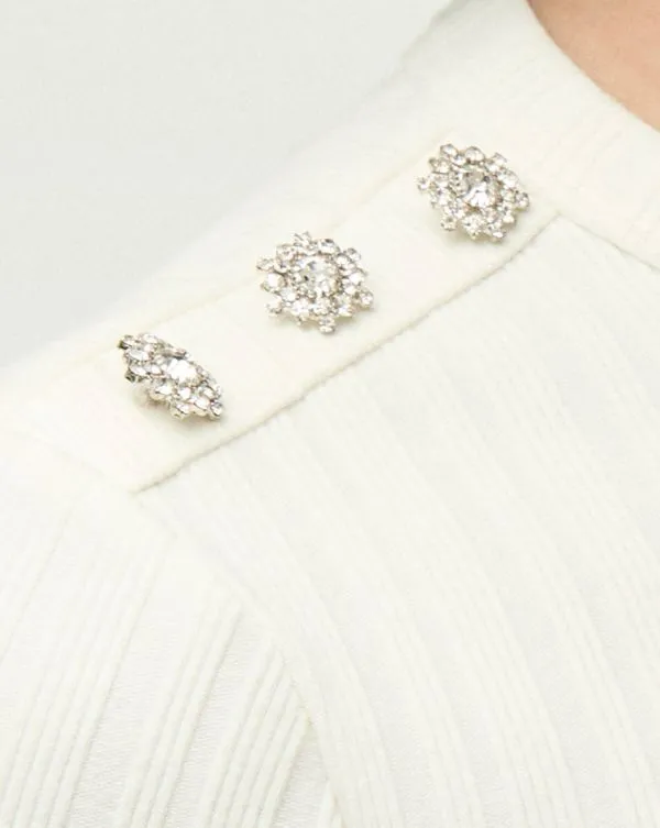Draya RhinestoneButton Tee White Women Veronica Beard Tops Draya RhinestoneButton Tee White Women Veronica Beard Tops