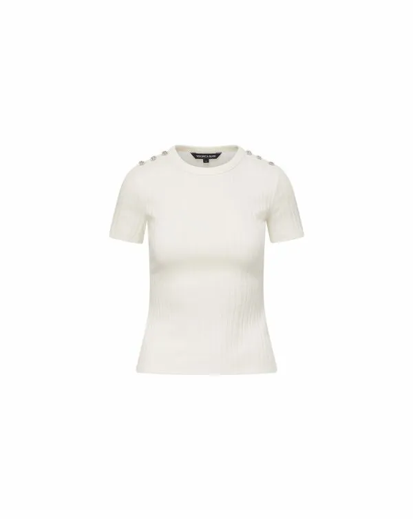 Draya RhinestoneButton Tee White Women Veronica Beard Tops Draya RhinestoneButton Tee White Women Veronica Beard Tops