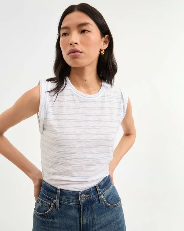 Dree Muscle Tee Bluebellandwhite Women Veronica Beard Tops