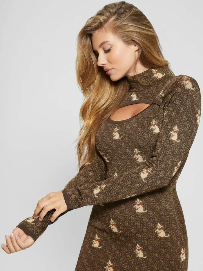 Dresses and Jumpsuits GUESS Women Quattro G Kitten Sweater Dress Quattro Kitty Print Dark Dresses and Jumpsuits GUESS Women Quattro G Kitten Sweater Dress Quattro Kitty Print Dark