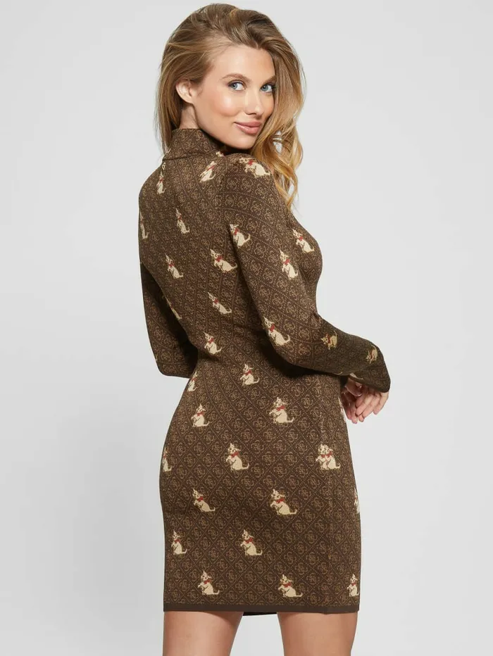 Dresses and Jumpsuits GUESS Women Quattro G Kitten Sweater Dress Quattro Kitty Print Dark Dresses and Jumpsuits GUESS Women Quattro G Kitten Sweater Dress Quattro Kitty Print Dark
