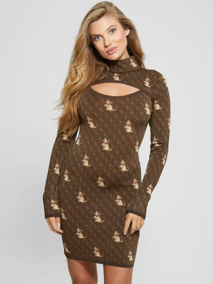 Dresses and Jumpsuits GUESS Women Quattro G Kitten Sweater Dress Quattro Kitty Print Dark Dresses and Jumpsuits GUESS Women Quattro G Kitten Sweater Dress Quattro Kitty Print Dark