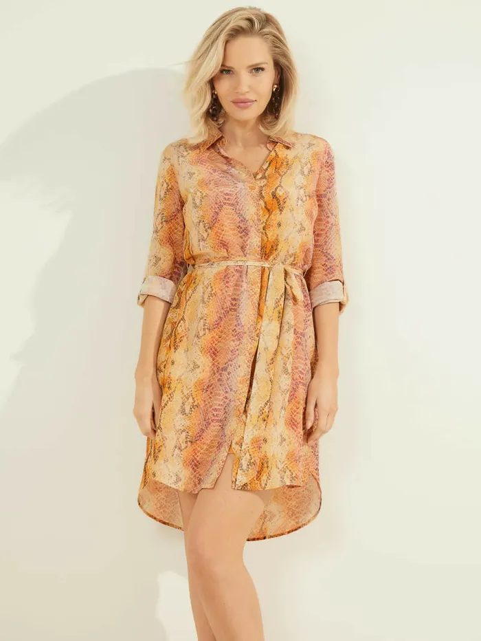 Dresses and Jumpsuits Next Level Silk Shirt Dress Sonora Skin GUESS Women