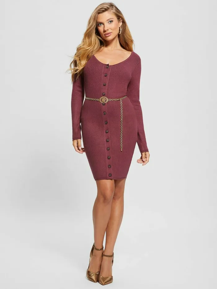 Dresses and Jumpsuits Women GUESS Eco Lorah Chain Belted Dress Mystic Wine Dresses and Jumpsuits Women GUESS Eco Lorah Chain Belted Dress Mystic Wine