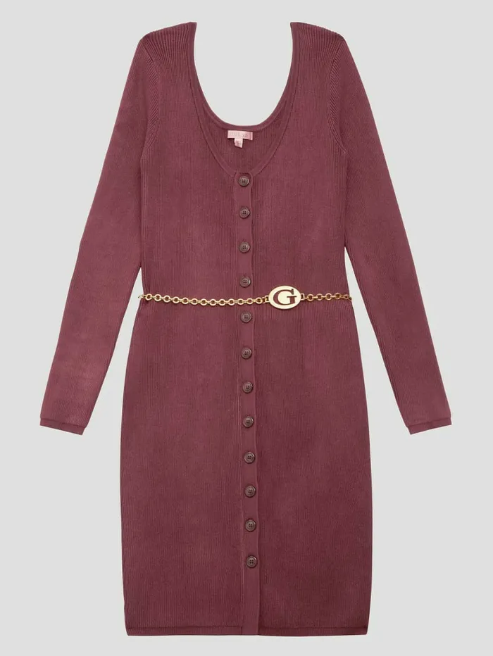 Dresses and Jumpsuits Women GUESS Eco Lorah Chain Belted Dress Mystic Wine Dresses and Jumpsuits Women GUESS Eco Lorah Chain Belted Dress Mystic Wine