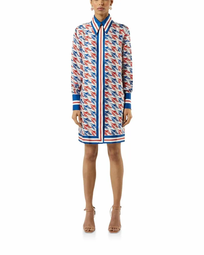Dresses Women Casablanca Paris Aviation Houndstooth Printed Button Through Dress