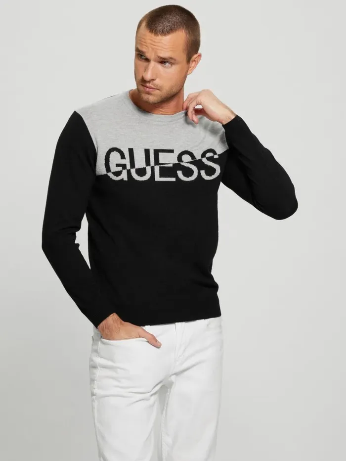 Eco Alex SilkBlend ColorBlock Sweater Black Men Hoodies and Sweaters GUESS