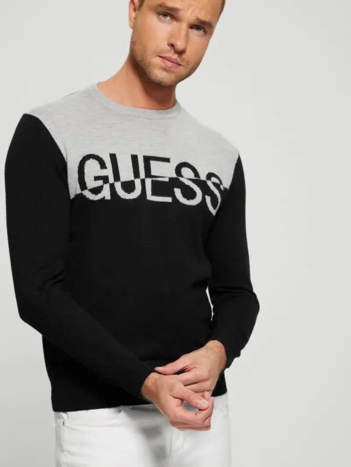 Eco Alex SilkBlend ColorBlock Sweater Black Men Hoodies and Sweaters GUESS Eco Alex SilkBlend ColorBlock Sweater Black Men Hoodies and Sweaters GUESS