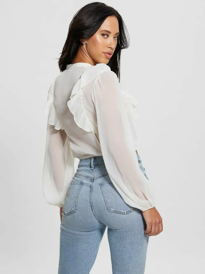 Eco Dionne Chiffon TieFront Top Dove White Tops GUESS Women Eco Dionne Chiffon TieFront Top Dove White Tops GUESS Women