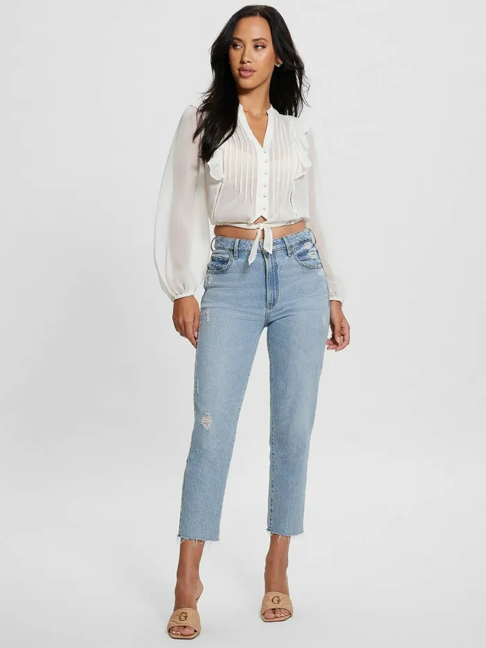 Eco Dionne Chiffon TieFront Top Dove White Tops GUESS Women Eco Dionne Chiffon TieFront Top Dove White Tops GUESS Women