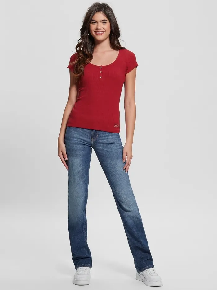 Eco Karlee Henley Tee Chili Red Tops GUESS Women Eco Karlee Henley Tee Chili Red Tops GUESS Women