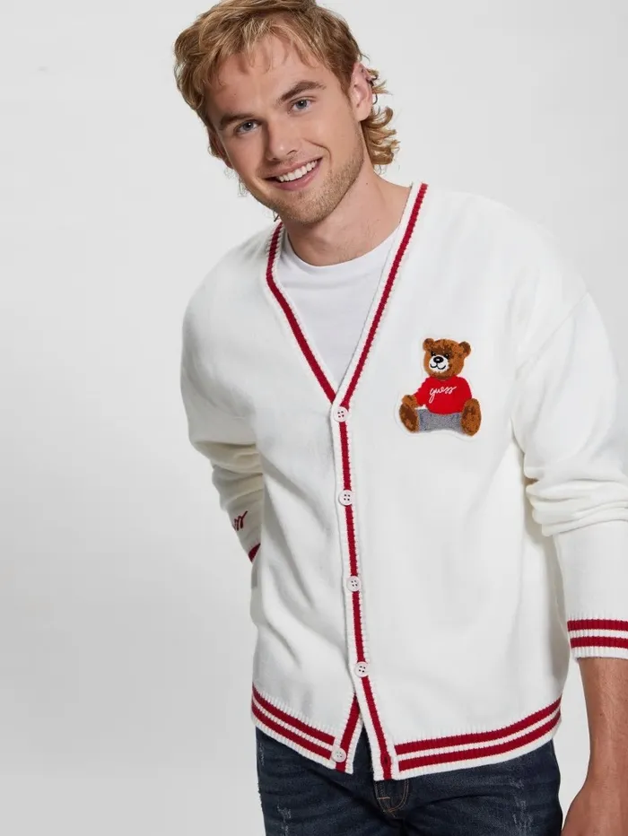 Eco Liam Patch Cardigan Salt White Men Jackets and Coats GUESS