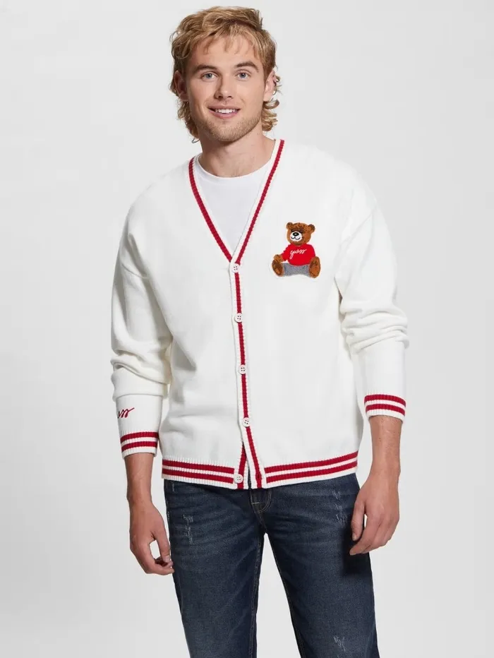 Eco Liam Patch Cardigan Salt White Men Jackets and Coats GUESS Eco Liam Patch Cardigan Salt White Men Jackets and Coats GUESS