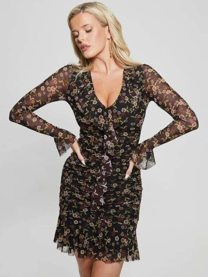 Eco Rosalee Ruffle Dress Night Blooms Print Women Dresses and Jumpsuits GUESS Eco Rosalee Ruffle Dress Night Blooms Print Women Dresses and Jumpsuits GUESS