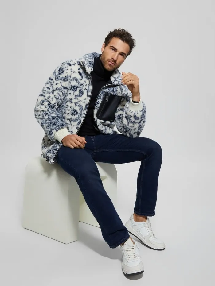 Eco Sherpa Jacket White Bandana Combo Men Jackets and Coats GUESS Eco Sherpa Jacket White Bandana Combo Men Jackets and Coats GUESS