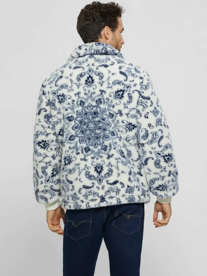 Eco Sherpa Jacket White Bandana Combo Men Jackets and Coats GUESS Eco Sherpa Jacket White Bandana Combo Men Jackets and Coats GUESS