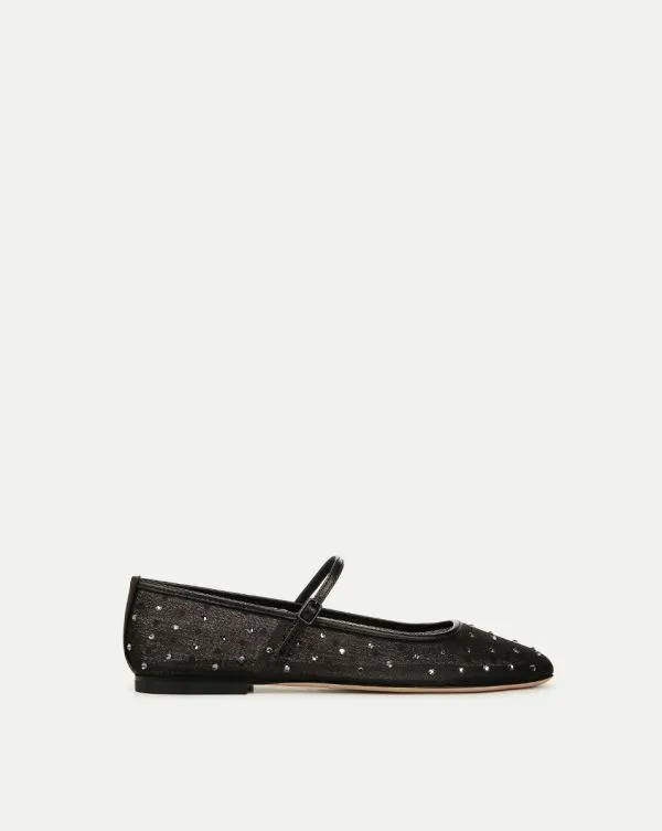 Ellie Crystal Mesh Flat Black Mesh Women Veronica Beard Shoes