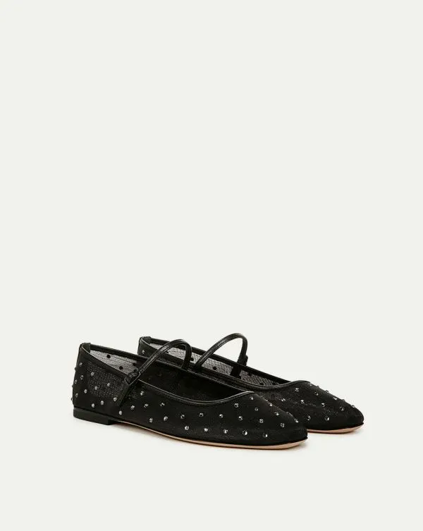 Ellie Crystal Mesh Flat Black Mesh Women Veronica Beard Shoes