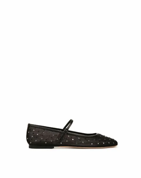 Ellie Crystal Mesh Flat Black Mesh Women Veronica Beard Shoes
