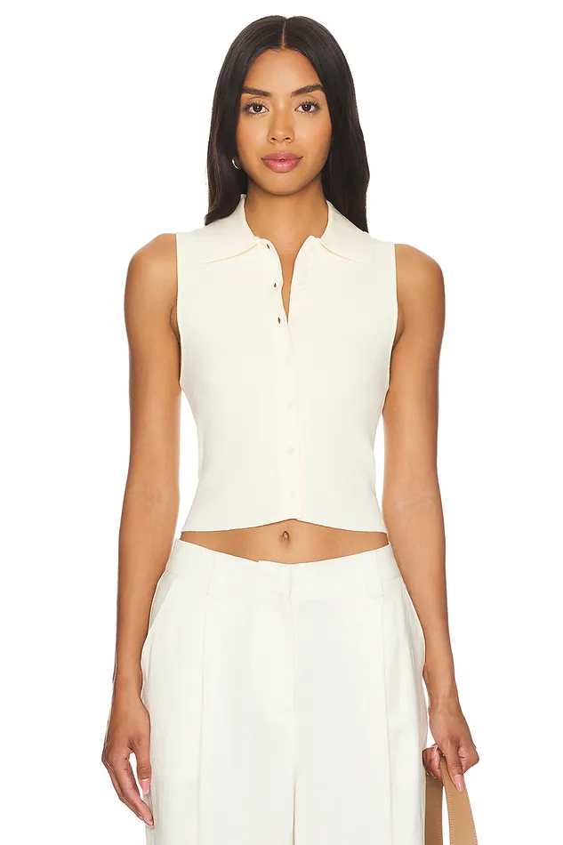 Esti Sleeveless Polo Vest Top Cream Women Lovers and Friends Tops