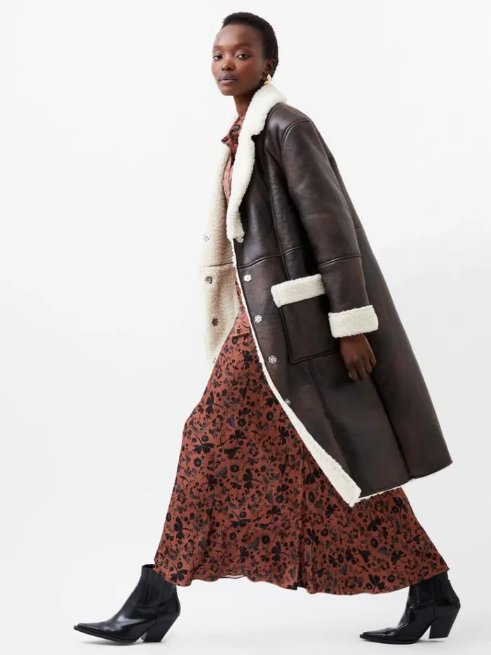 French Connection Coats and Jackets Arizona Faux Shearling Coat Chocolate 8211 Woman