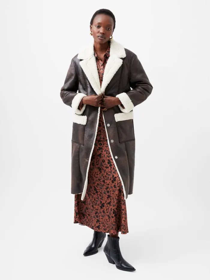 French Connection Coats and Jackets Arizona Faux Shearling Coat Chocolate 8211 Woman