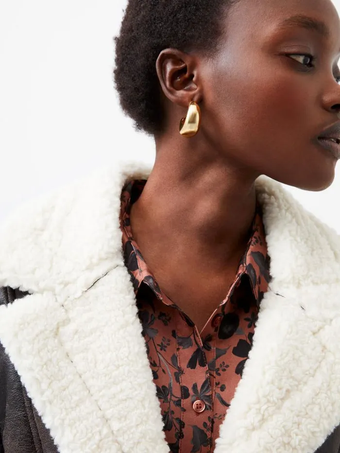 French Connection Coats and Jackets Arizona Faux Shearling Coat Chocolate 8211 Woman
