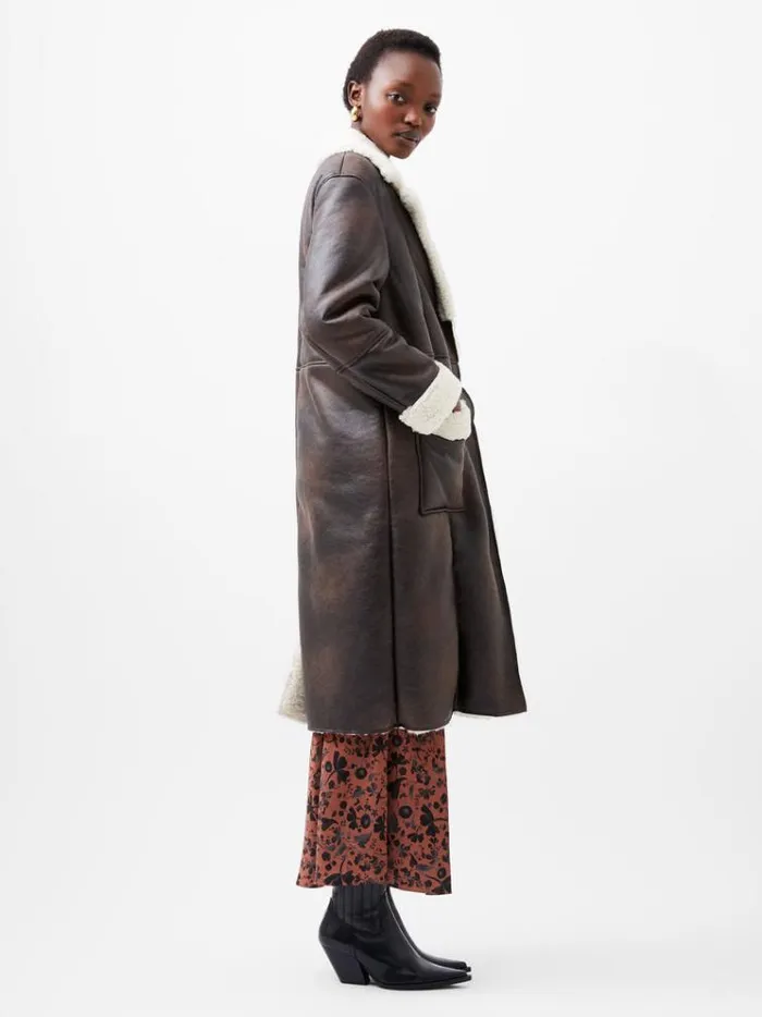 French Connection Coats and Jackets Arizona Faux Shearling Coat Chocolate 8211 Woman