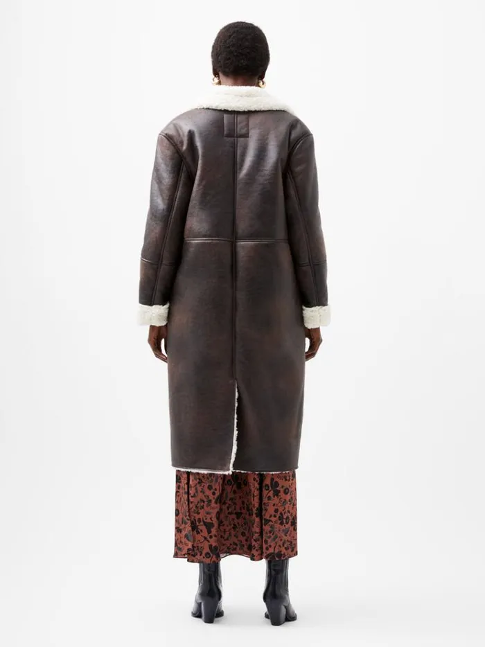 French Connection Coats and Jackets Arizona Faux Shearling Coat Chocolate 8211 Woman