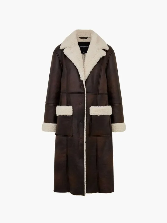 French Connection Coats and Jackets Arizona Faux Shearling Coat Chocolate 8211 Woman