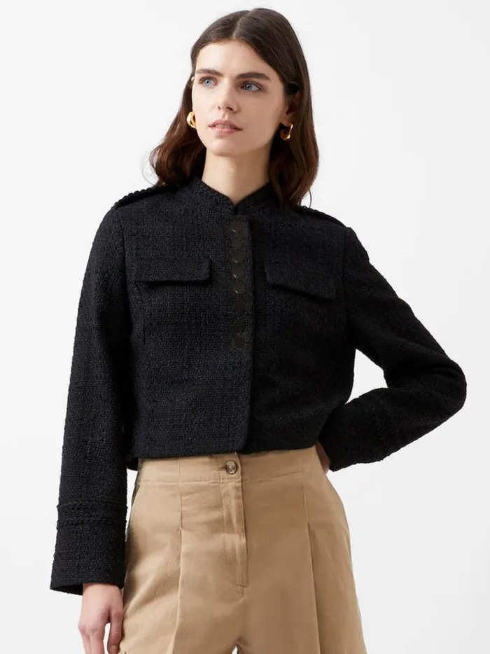 French Connection Coats and Jackets Felice Tweed Military Jacket Blackout 8211 Woman French Connection Coats and Jackets Felice Tweed Military Jacket Blackout 8211 Woman