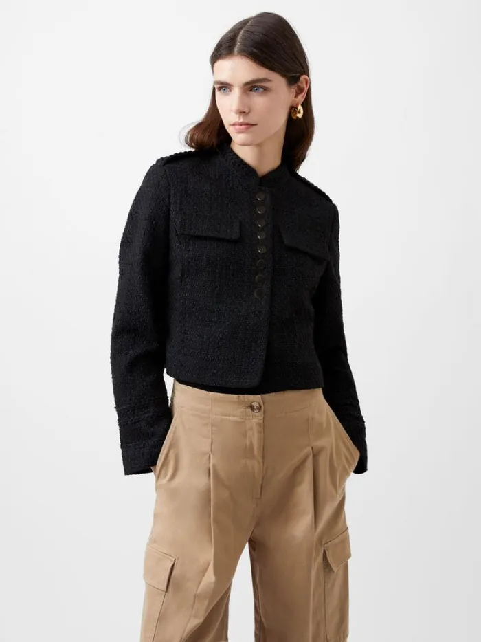 French Connection Coats and Jackets Felice Tweed Military Jacket Blackout 8211 Woman