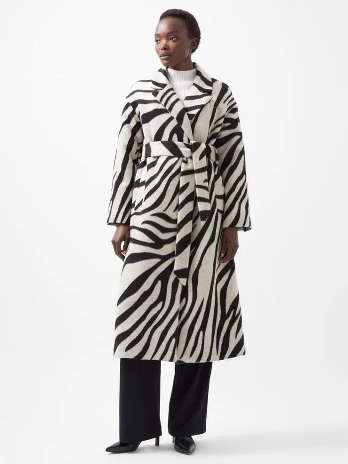 French Connection Coats and Jackets Grace Zebra Belted Coat Black White 8211 Woman French Connection Coats and Jackets Grace Zebra Belted Coat Black White 8211 Woman