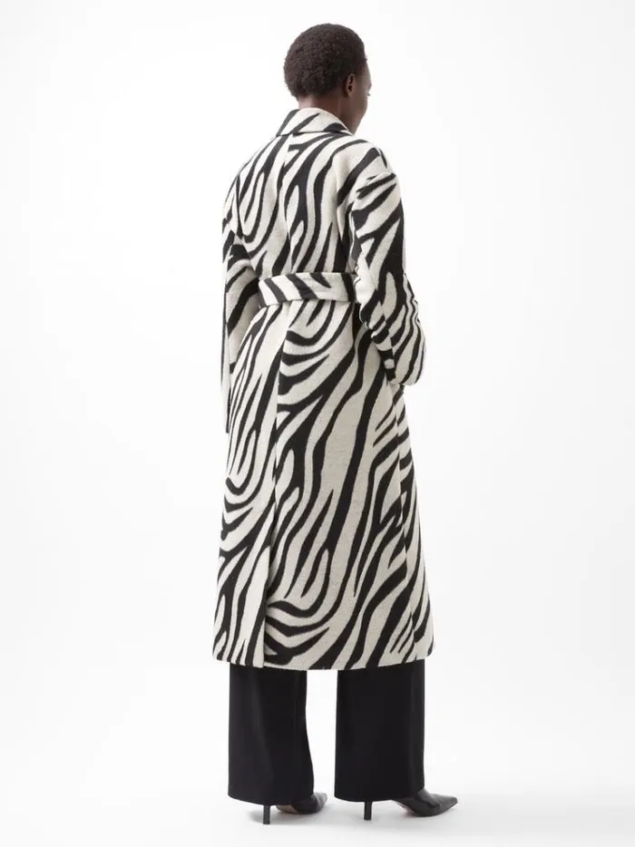 French Connection Coats and Jackets Grace Zebra Belted Coat Black White 8211 Woman