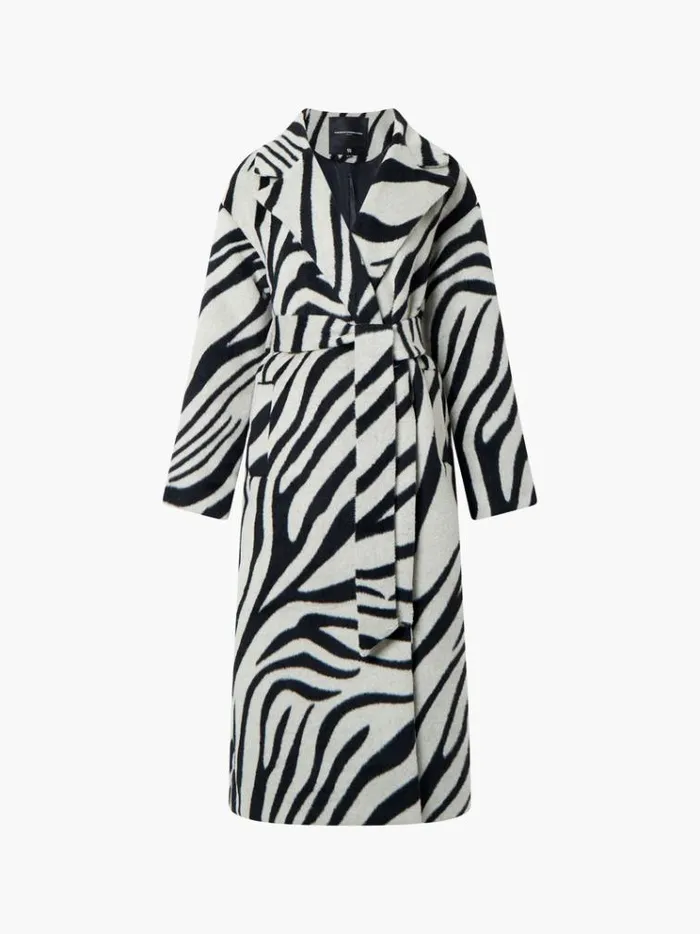 French Connection Coats and Jackets Grace Zebra Belted Coat Black White 8211 Woman