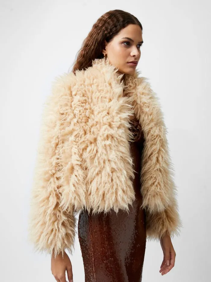 French Connection Coats and Jackets Harvey Faux Fur Jacket Light Beige 8211 Woman French Connection Coats and Jackets Harvey Faux Fur Jacket Light Beige 8211 Woman